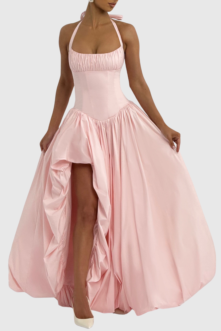 Zenite Halter Corset Ruched Midi Dress - Pink