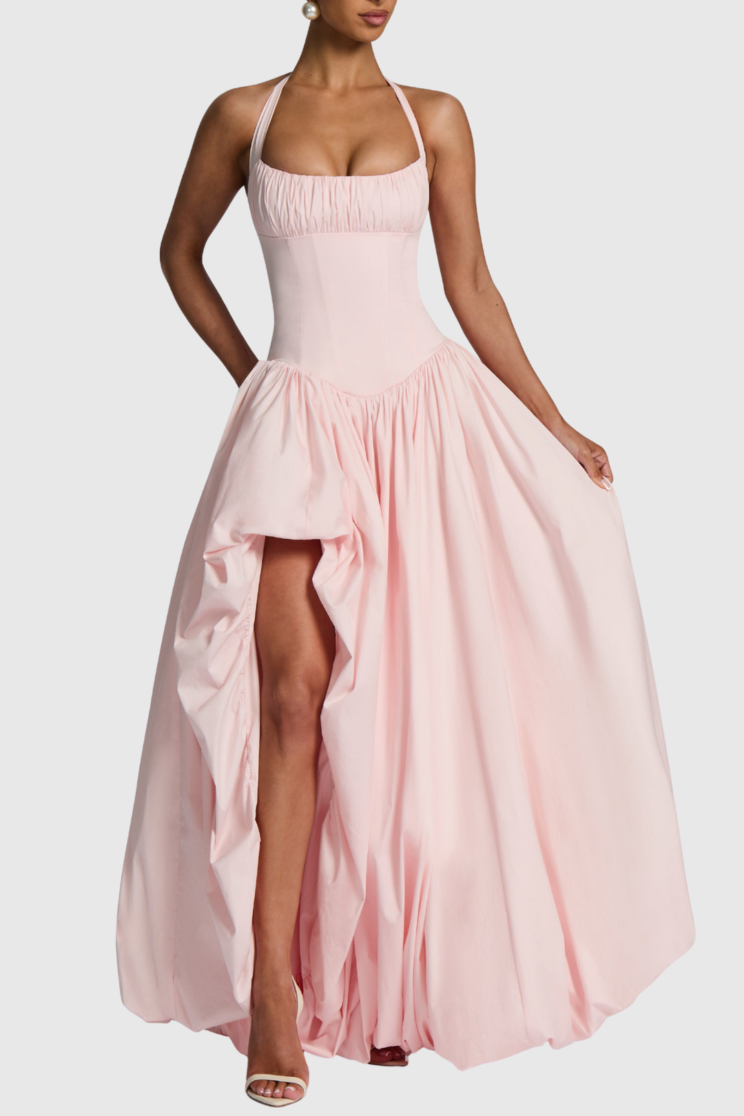 Zenite Halter Corset Ruched Midi Dress - Pink