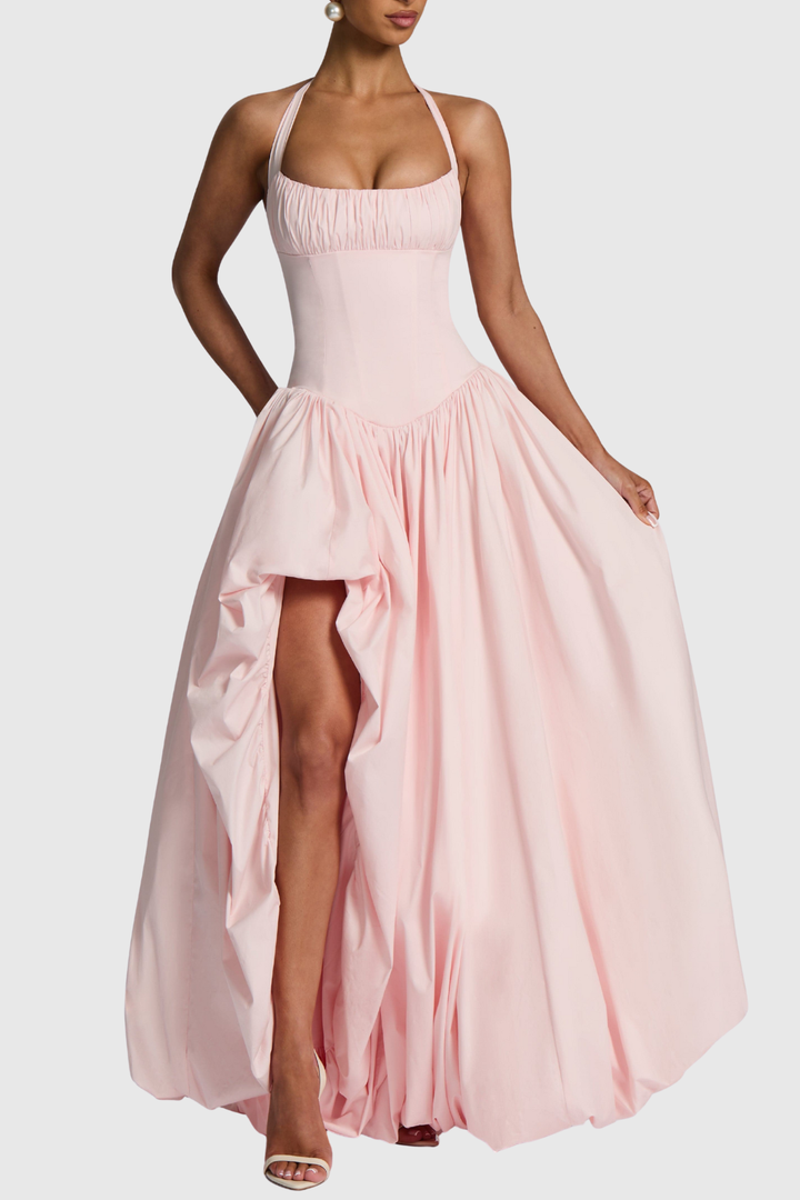 Zenite Halter Corset Ruched Midi Dress - Pink